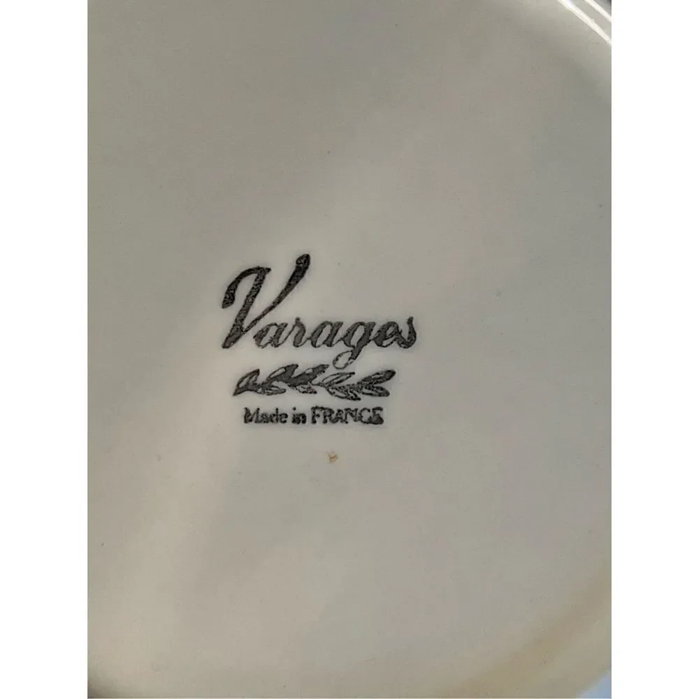 Varages Peasant Woman Bowl 9.25 Inch Soup Bowls with Cobalt Trim 1960s France